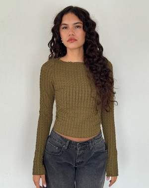 Women's Motel Rocks Angela Long Sleeve T Shirts Green | FJL6596KR