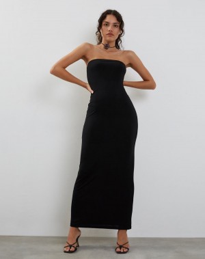 Women's Motel Rocks Annalise Bandeau Slinky Maxi Dress Black | OJQ6729JI