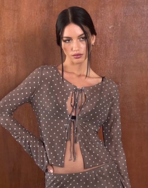 Women's Motel Rocks Araceli Tie Front Blouse Brown | JXK3850NG