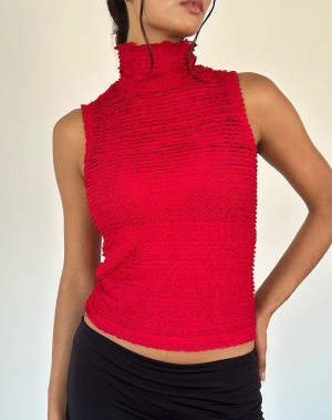 Women's Motel Rocks Arien Textured Mock Neck Vest Red | IVM2515PD