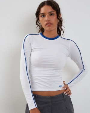 Women's Motel Rocks Bonija Long Sleeve T Shirts White Deep Blue | RNU5343HS