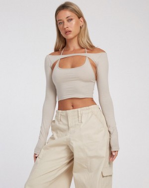 Women's Motel Rocks Brandy Long Sleeve Cropped Tops White | OZV482KP