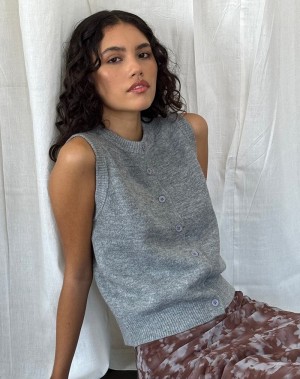 Women's Motel Rocks Cancri Button Through Vest Grey | UVI208ZC