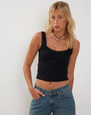 Women's Motel Rocks Carillo Lace Trim Top Vest Black | AYJ3372NE