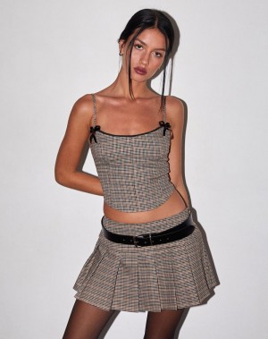 Women's Motel Rocks Casini Pleated Micro Skirts Brown | VVC509NK