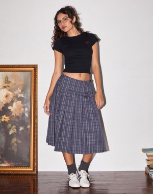 Women's Motel Rocks Catelyn Pleated Midi Skirts Navy | CHN2522IJ