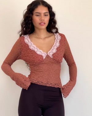 Women's Motel Rocks Chantal Long Sleeve Lace Blouse Orange Rose | EOW9173RC