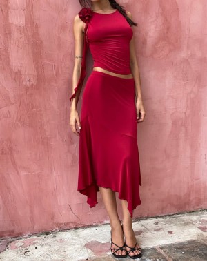 Women's Motel Rocks Cinta Low Rise Midi Skirts Red | KHN5253SO