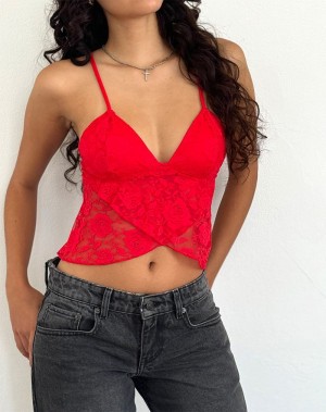 Women's Motel Rocks Cojira Lace Butterfly Vest Red Rose | TBN1859TT