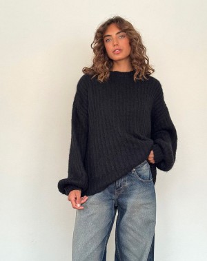 Women's Motel Rocks Daren Knitted Oversized Jumpers Black | IRC2346RA