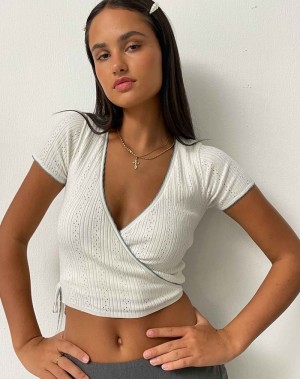 Women's Motel Rocks Delilah Wrap Cropped Tops White | EGR8288LQ