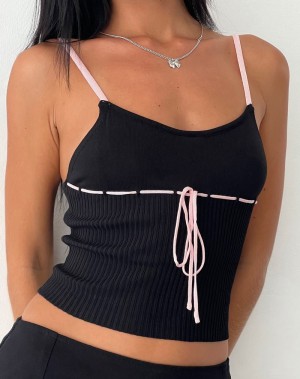 Women's Motel Rocks Emonie Cami Tank Top Black Pink | RGN9421LJ