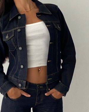 Women's Motel Rocks Fitted Denim Jackets Dark Blue | EDY3596SX