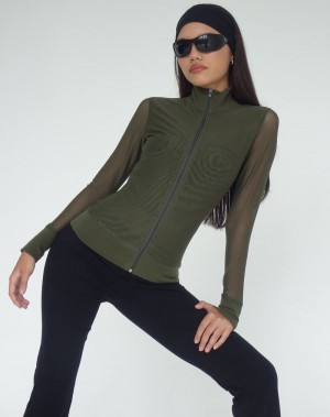 Women's Motel Rocks Hanbin Zip Up Jumpers Green | CQT6116JE