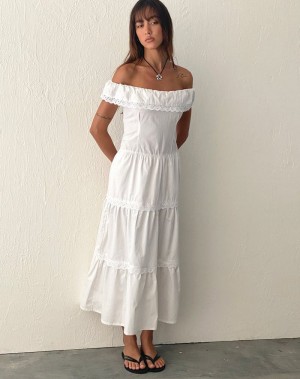 Women's Motel Rocks Helpa Tiered Bardot Maxi Dress White | KHB5632IO