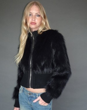 Women's Motel Rocks Homari Shaggy Faux Fur Jackets Black | JOY255IL