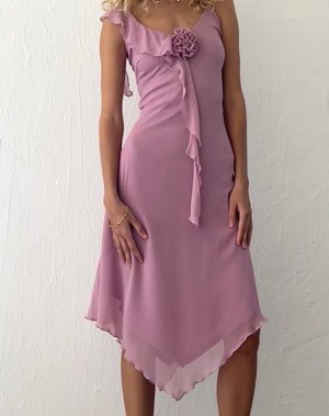 Women's Motel Rocks Jenani Rosette Ruffle Midi Dress Light Purple | JMY9879KO