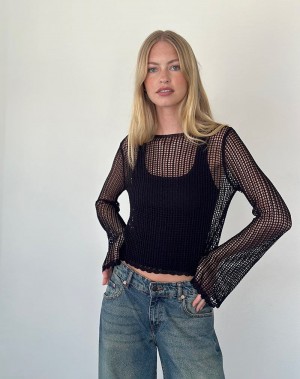 Women's Motel Rocks Jessamyn Open Knit Jumpers Black | ANW7988PC