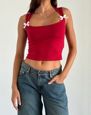 Women's Motel Rocks Jiniso Cropped Tops Red Pink | UZH9454SA