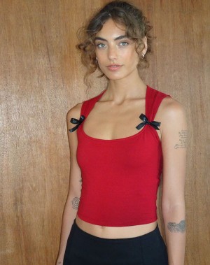 Women's Motel Rocks Jiniso Cropped Tops Red Black | AFV783QK