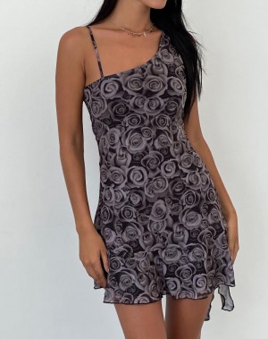 Women's Motel Rocks Joanna Asymmetric Mini Dress Black Rose | HZI5542ZQ