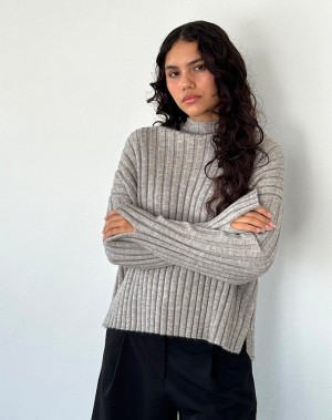 Women's Motel Rocks Judah Oversized Chunky Rib Knit Jumpers Light Grey | DNI7961GH