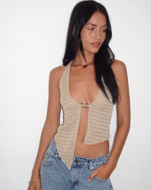 Women's Motel Rocks Kacie Halter Vest Beige | GKP7563WY