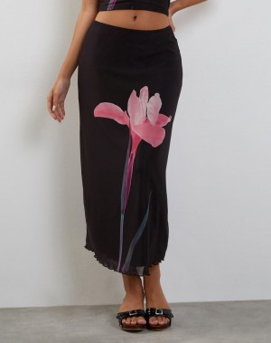 Women's Motel Rocks Lassie Midi Skirts Black Pink | MOW655VI