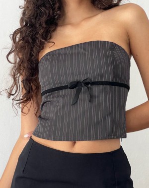 Women's Motel Rocks Leggy Tube Cropped Tops Grey | SHO2085JC