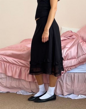 Women's Motel Rocks Lenuta Chiffon Midi Skirts Black | HBT986PD