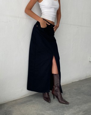 Women's Motel Rocks Low Rise Maxi Denim Skirt Black | VDR1673BS