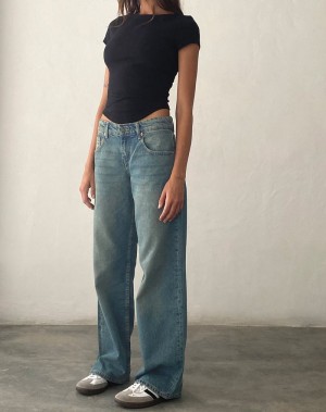 Women's Motel Rocks Low Rise Parallel Jeans Blue Green | QIU3512IJ