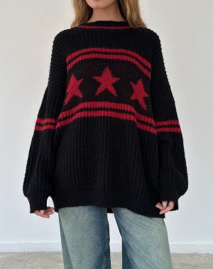 Women's Motel Rocks Lulees Oversized Jumpers Black Red | YAQ538LC