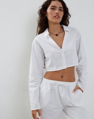 Women's Motel Rocks Lyse Super Cropped Shirt Cropped Tops White | YEB526VK