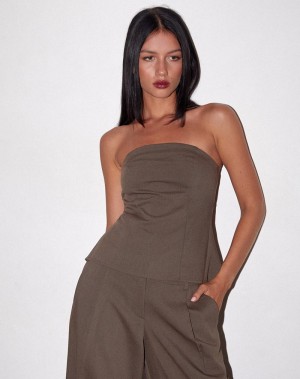 Women's Motel Rocks Mairi Longline Bandeau Grey Brown | IAE8613YW