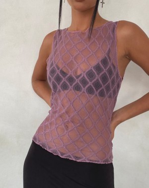 Women's Motel Rocks Maloe Lace Patterned Tank Top Purple | PGI5358ET