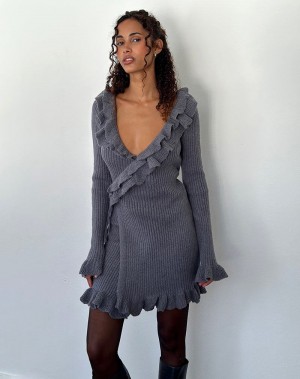 Women's Motel Rocks Marianna Long Sleeve Knitted Mini Dress Dark Grey | POC2787WV