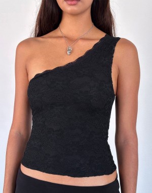 Women's Motel Rocks Moira One Shoulder Lace Vest Black | TRT8671PQ