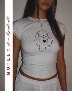 Women's Motel Rocks Motel X Toni Agost Tattoo Izzy Tee T Shirts White | SJI8278CE