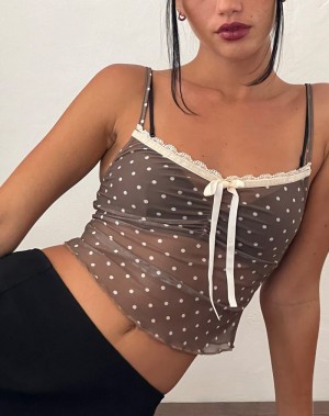 Women's Motel Rocks Norde Cami Cropped Tops Brown White | XIY3257DL