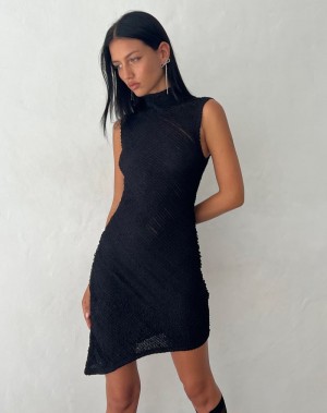 Women's Motel Rocks Ottilie Textured Asymmetric Mini Dress Black | MPG5199ZF