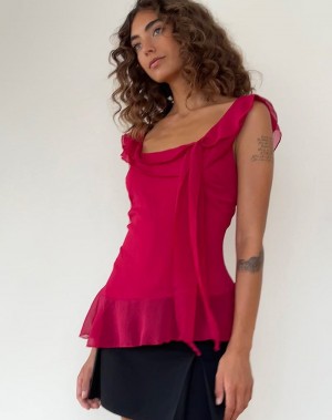 Women's Motel Rocks Piro Ruffle Longline Vest Red | OJL1462QH