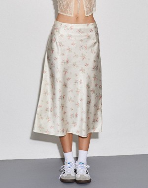 Women's Motel Rocks Piya Midi Skirts White Rose | UUQ929EC