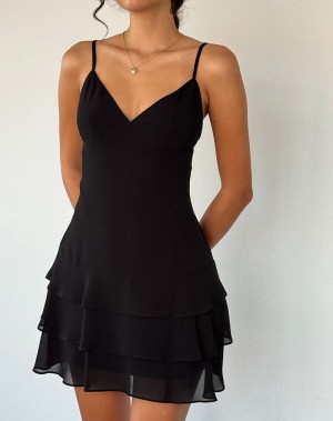 Women's Motel Rocks Riasi Ruffle Mini Dress Black | VDX8338PW