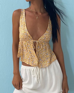 Women's Motel Rocks Rolia Tie Front Top Vest Yellow | BID9025BM