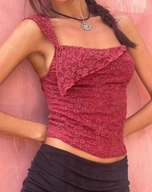 Women's Motel Rocks Sambu Lace Cami Tank Top Red | PJB7850YR