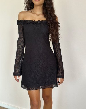 Women's Motel Rocks Severine Bardot Lace Mini Dress Black | TGB8834CD