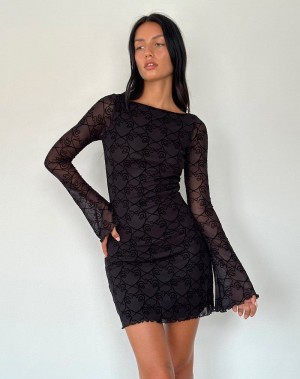 Women's Motel Rocks Sevila Long Sleeve Mini Dress Black | RRH3787PB