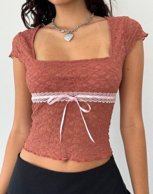 Women's Motel Rocks Sherine Lace Vest Pink Rose | JUE97100WD