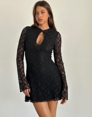 Women's Motel Rocks Silvanna Keyhole Mini Dress Black | HFA4371TJ